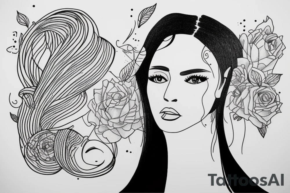full woman's head minimalist continuous line art drawing tattoo idea