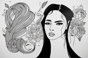 full woman's head minimalist continuous line art drawing tattoo idea