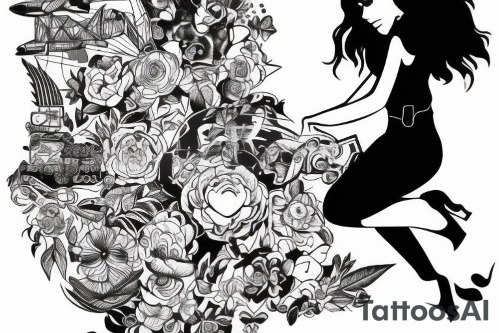 A girl with luggage wants to travel with airplane tattoo idea
