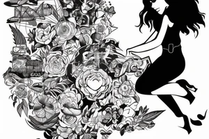 A girl with luggage wants to travel with airplane tattoo idea