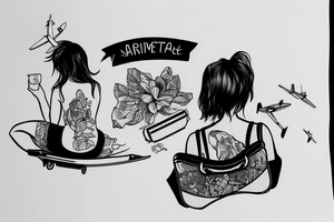 A girl with luggage wants to travel with airplane tattoo idea