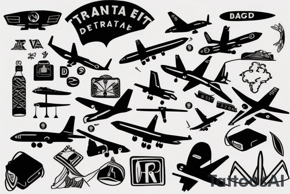 A girl with luggage wants to travel with airplane tattoo idea