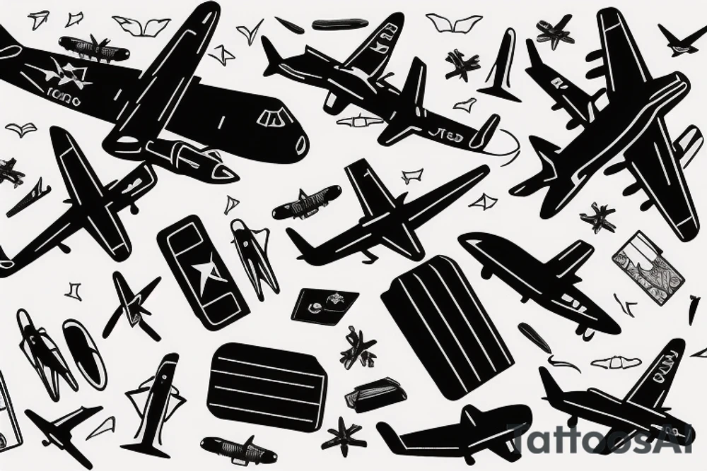 A girl with luggage wants to travel with airplane tattoo idea