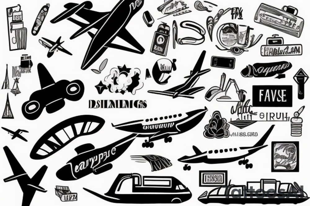 A girl with luggage wants to travel with airplane tattoo idea