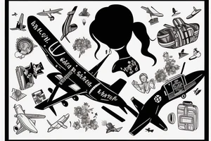 A girl with luggage wants to travel with airplane tattoo idea
