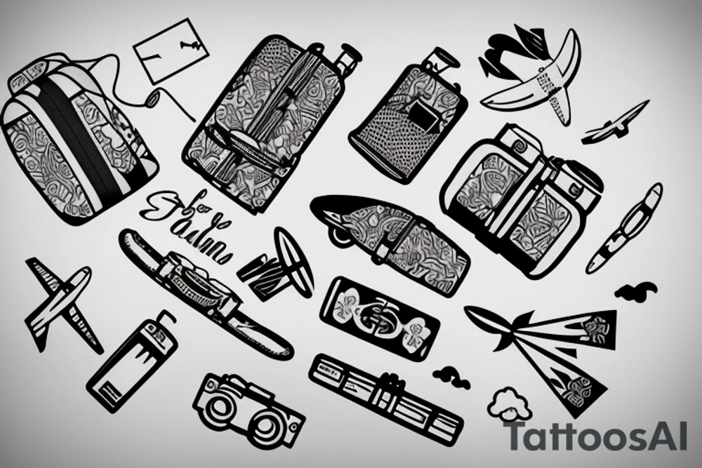 A girl with luggage wants to travel with airplane tattoo idea