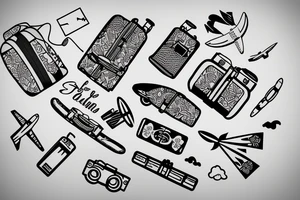 A girl with luggage wants to travel with airplane tattoo idea