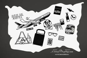 A minimal girl with luggage wants to travel with airplane tattoo idea