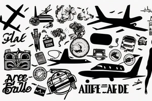 A minimal girl with luggage wants to travel with airplane tattoo idea
