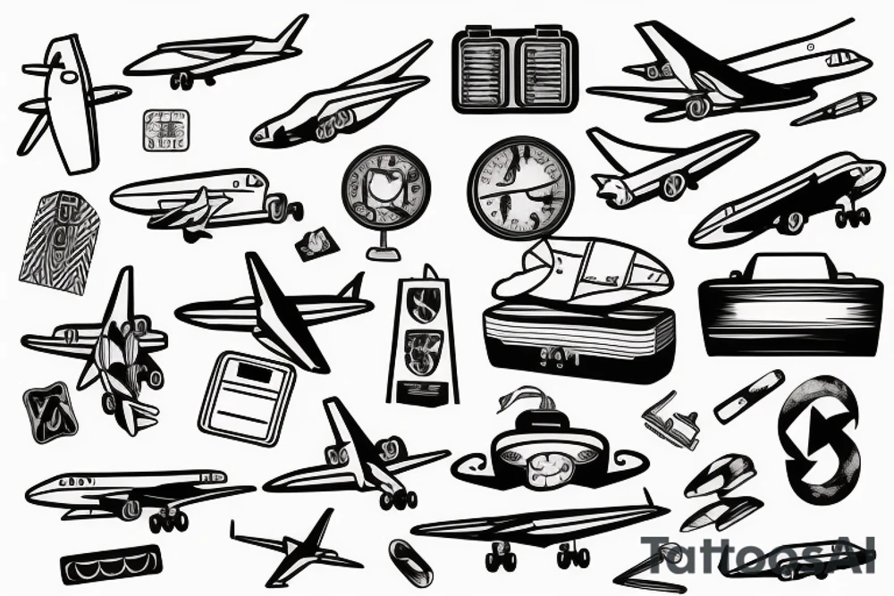 airplane suitcase travel tattoo idea