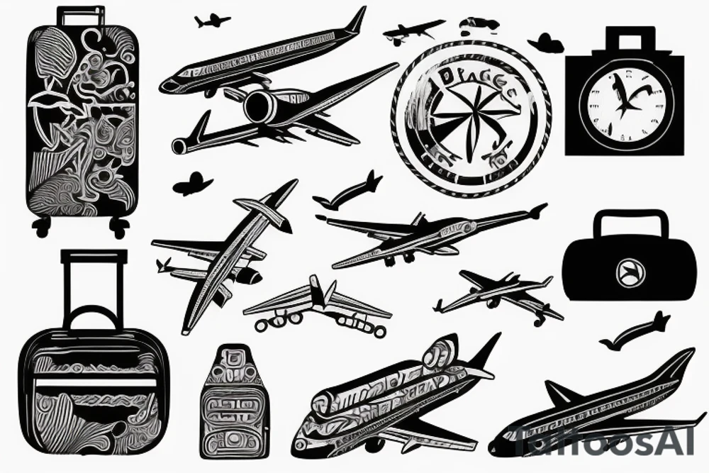 airplane suitcase travel tattoo idea