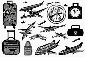 airplane suitcase travel tattoo idea