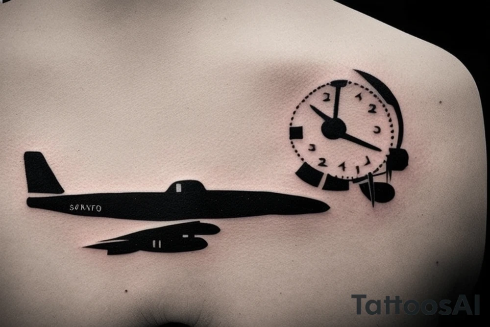a minimal tatoo shows an airplane flying out of a suitcase to travel tattoo idea