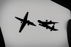 a minimal tatoo shows an airplane flying out of a suitcase to travel tattoo idea