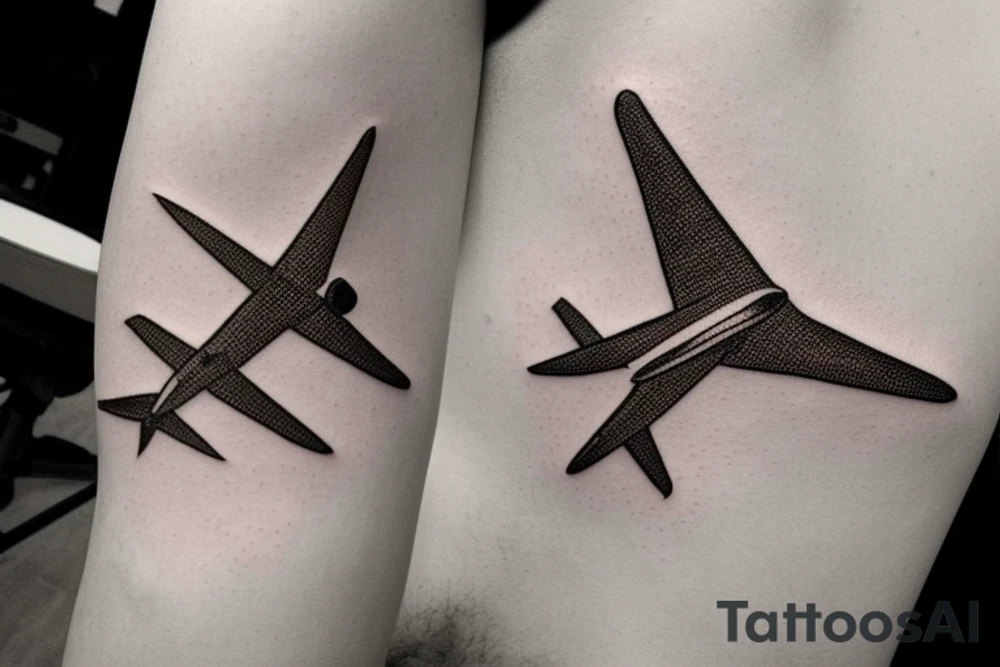 a minimal tatoo shows an airplane flying out of a suitcase to travel tattoo idea