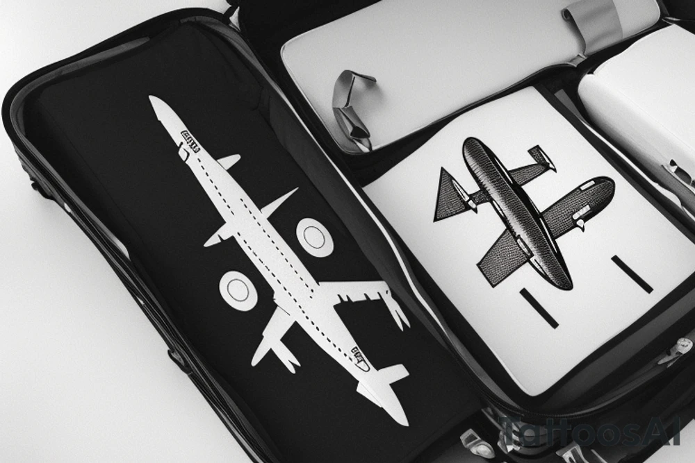 a minimal tatoo shows an airplane flying out of a suitcase to travel tattoo idea