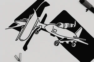 a minimal tattoo shows an airplane flying out of a suitcase to travel tattoo idea