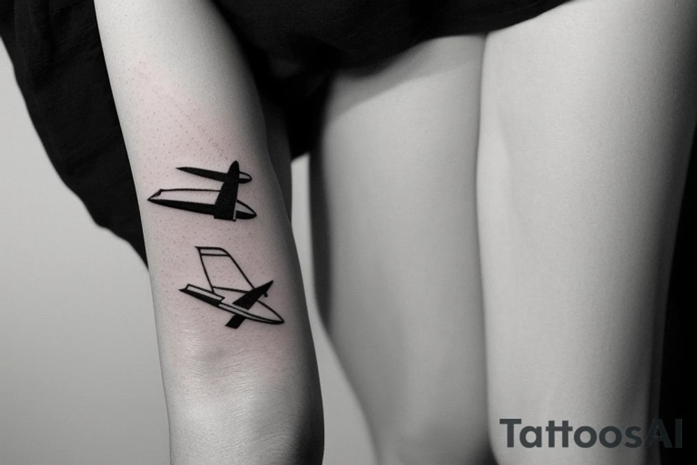 a minimal tattoo shows an airplane flying out of a suitcase to travel tattoo idea