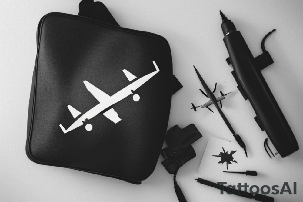 a minimal tattoo shows an airplane flying out of a suitcase to travel tattoo idea