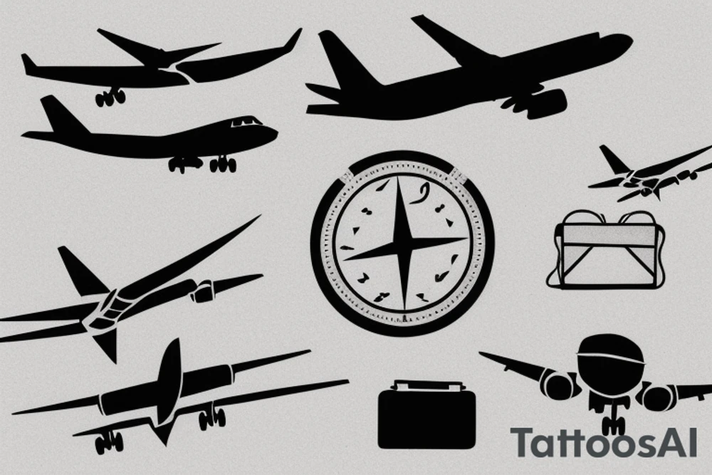 a minimal tattoo shows an airplane flying out of a suitcase to travel tattoo idea