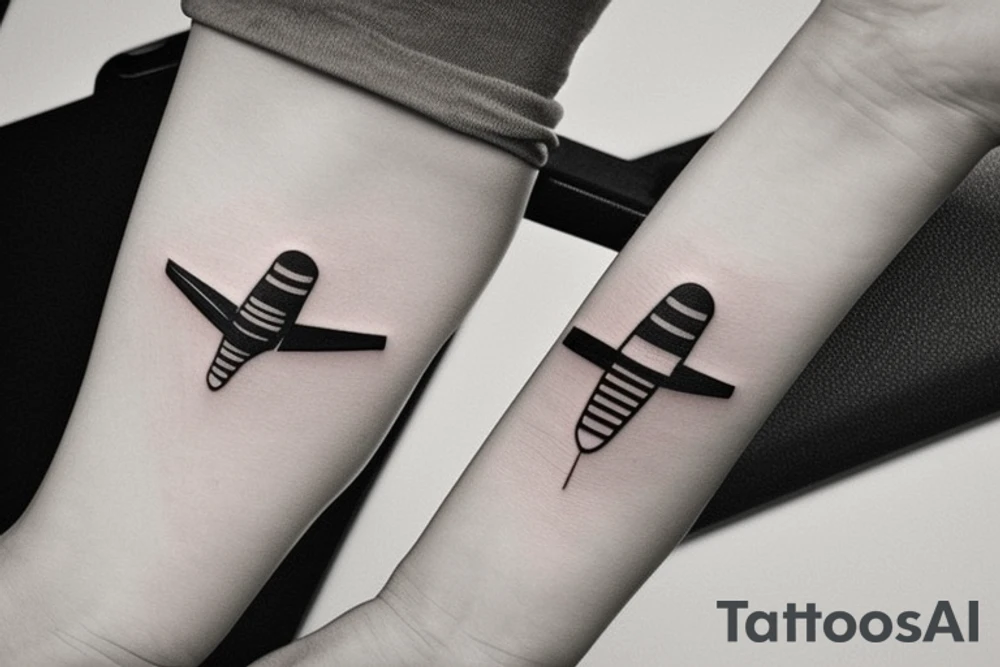 a minimal tattoo shows an airplane flying out of a suitcase to travel tattoo idea