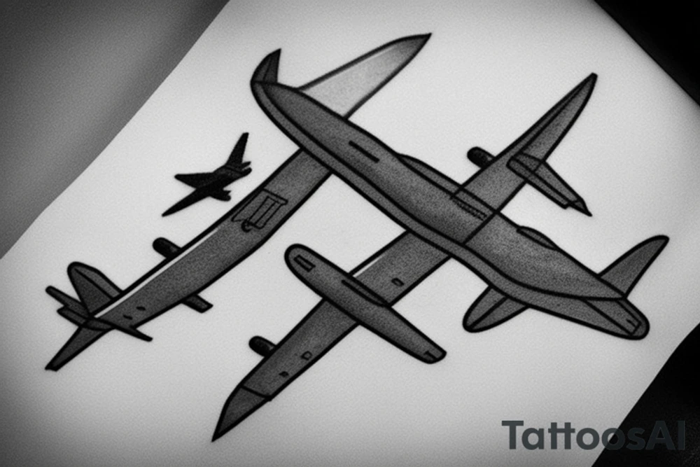 a minimal tattoo shows an airplane flying out of a suitcase to travel tattoo idea