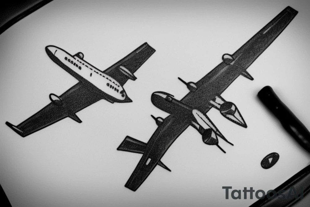 a minimal tattoo shows an airplane flying out of a suitcase to travel tattoo idea