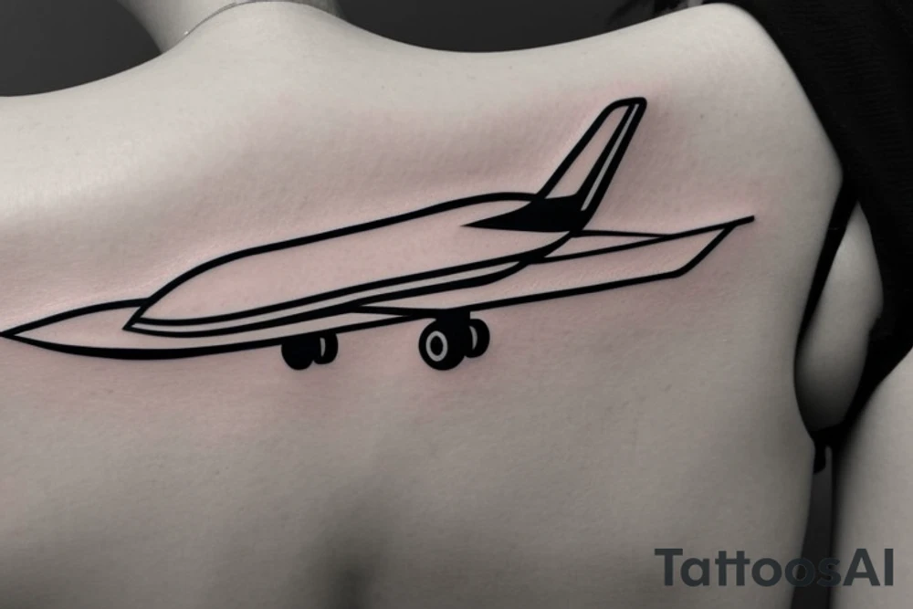 a minimal tattoo shows an airplane flying out of a suitcase to travel tattoo idea
