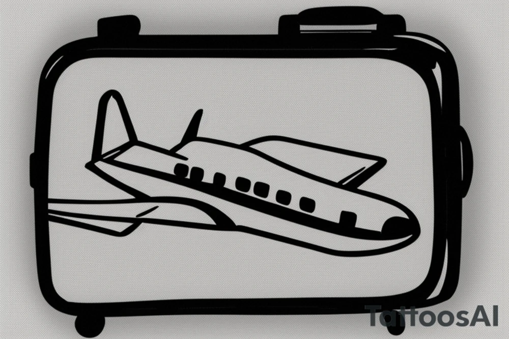a minimal tattoo shows an airplane flying out of a suitcase to travel tattoo idea