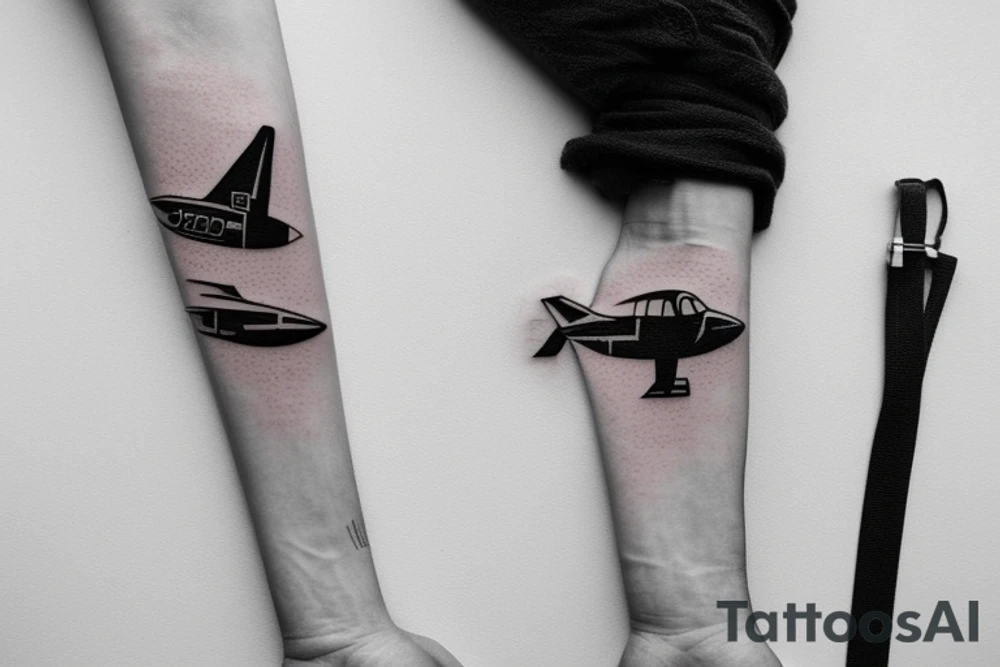 a minimal tattoo shows an airplane flying out of a suitcase to travel tattoo idea