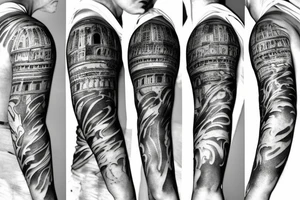 A half sleeve, with Italian influence that has the colosseum, clouds, marble statue of Marcus Aurelius  and other stuff tattoo idea