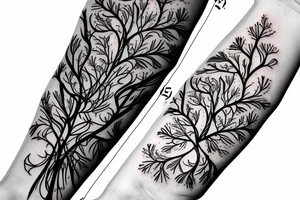 Large black tree branch with ginko leaves, flowers, skull leg sleeve tattoo idea