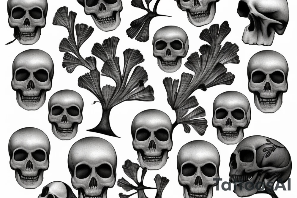 Ginkgo tree, flower, skull tattoo idea