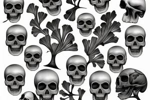 Ginkgo tree, flower, skull tattoo idea