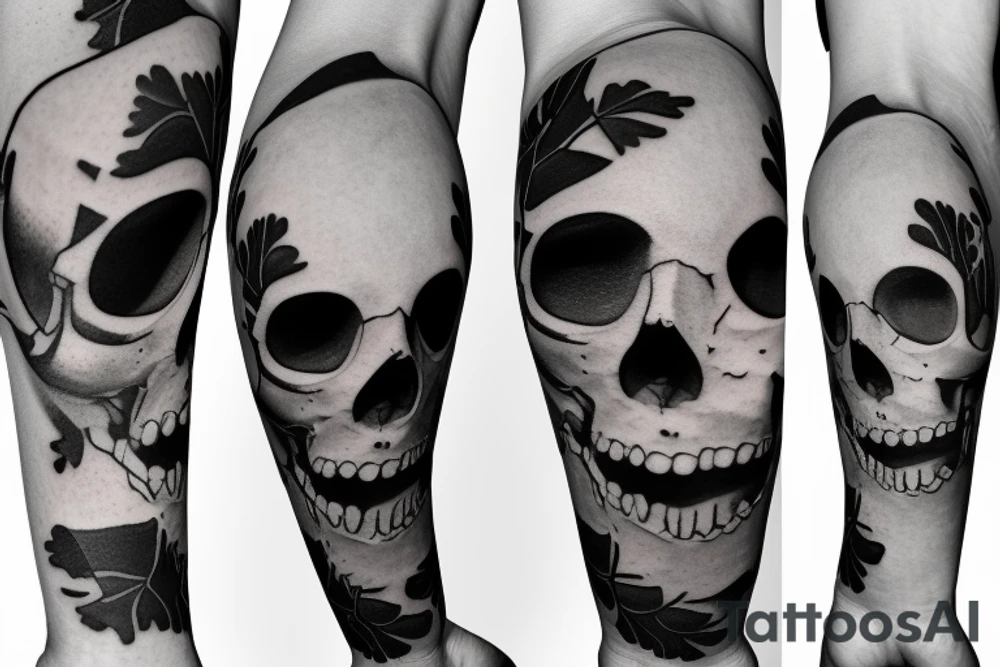 Ginkgo tree, flower, skull tattoo idea