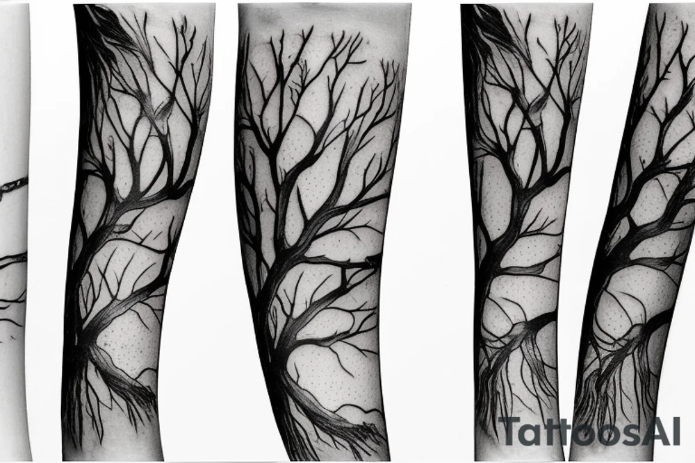 Calf branch tree branch tattoo idea