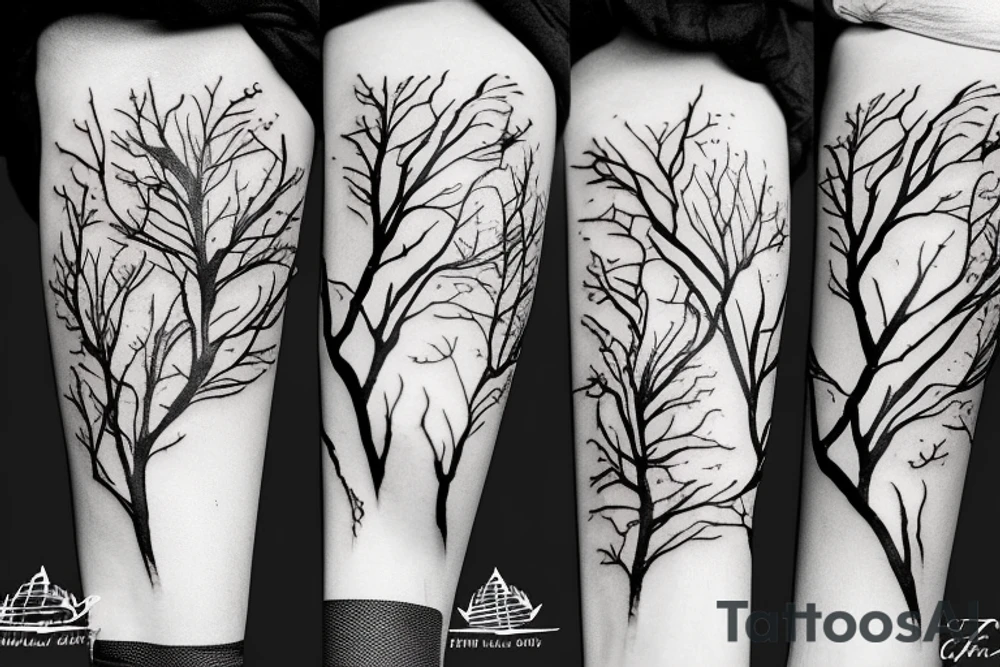 Calf branch tree branch tattoo idea