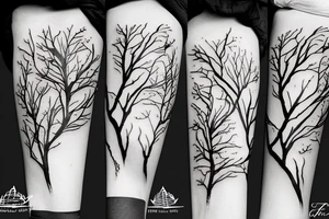 Calf branch tree branch tattoo idea