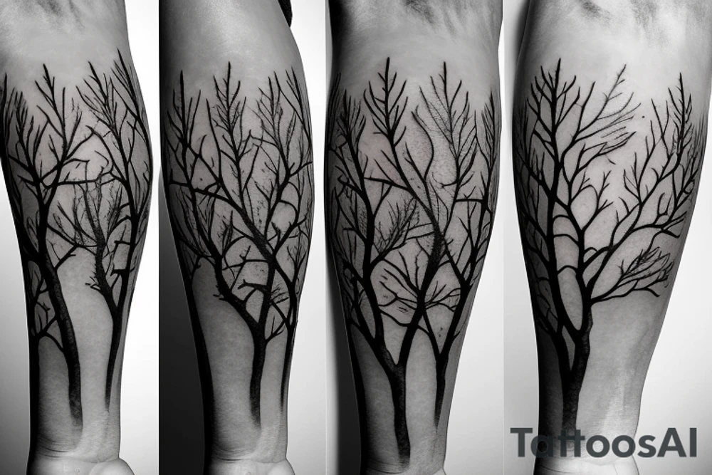 Calf branch tree branch tattoo idea