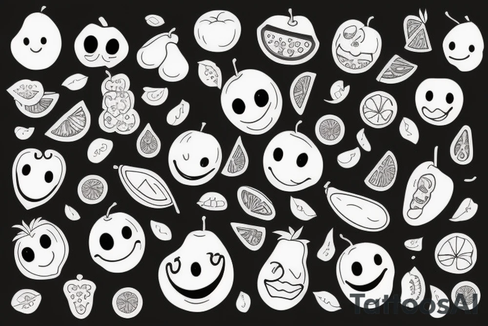 fruits with happy faces tattoo idea