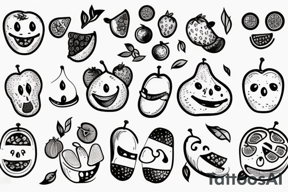 fruits with happy faces tattoo idea