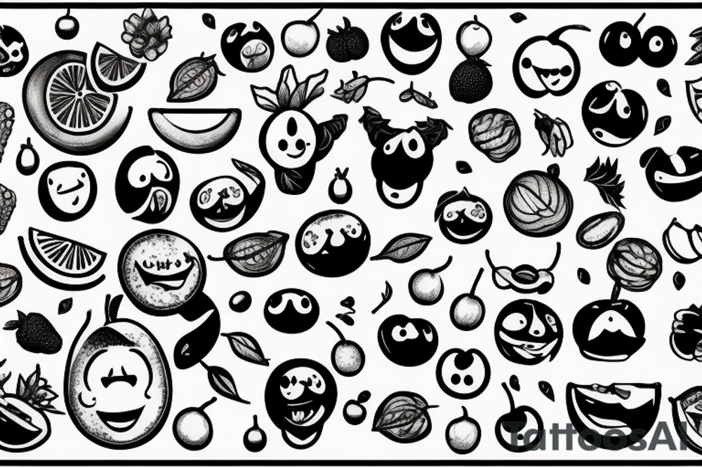 fruits with happy faces tattoo idea