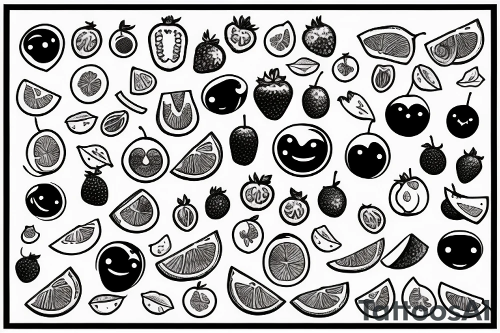 fruits with happy faces tattoo idea