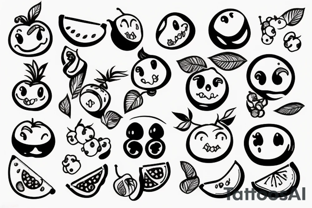 fruits with happy faces tattoo idea