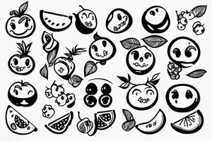 fruits with happy faces tattoo idea