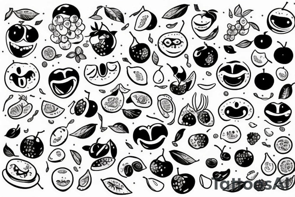 fruits with happy faces tattoo idea
