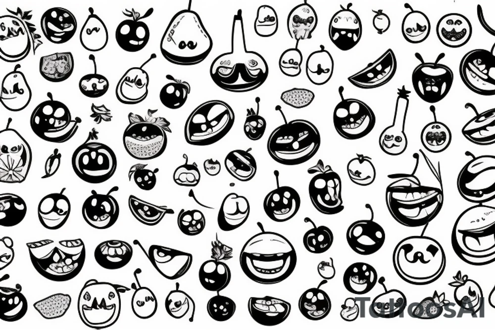 fruits with happy faces tattoo idea