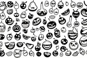 fruits with happy faces tattoo idea