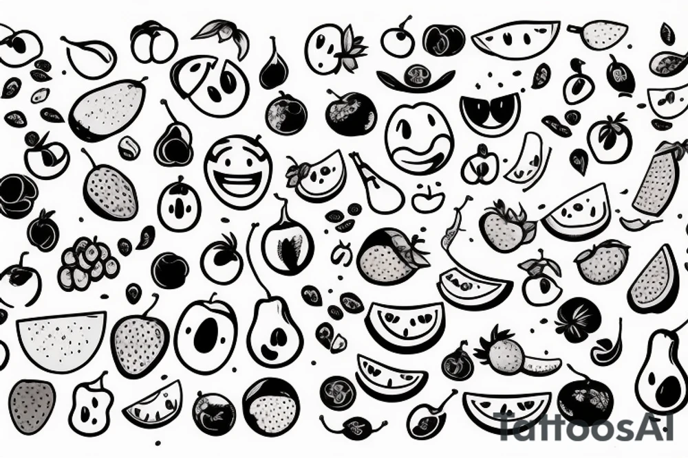 fruits with happy faces tattoo idea