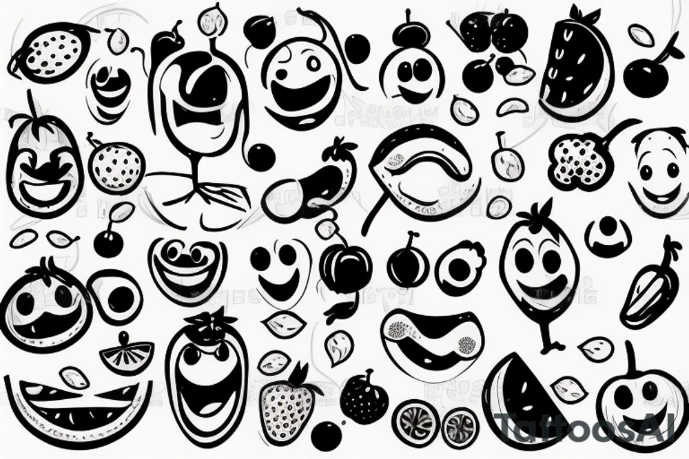 fruits with happy faces tattoo idea